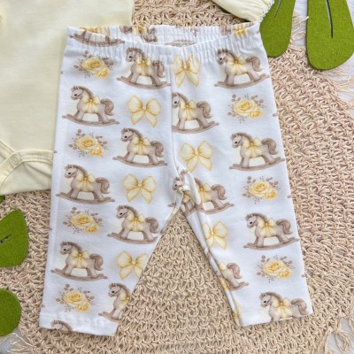Conj. Body Manga Longa Cavalinho de Brinquedo e Calça Legging - Amarelo